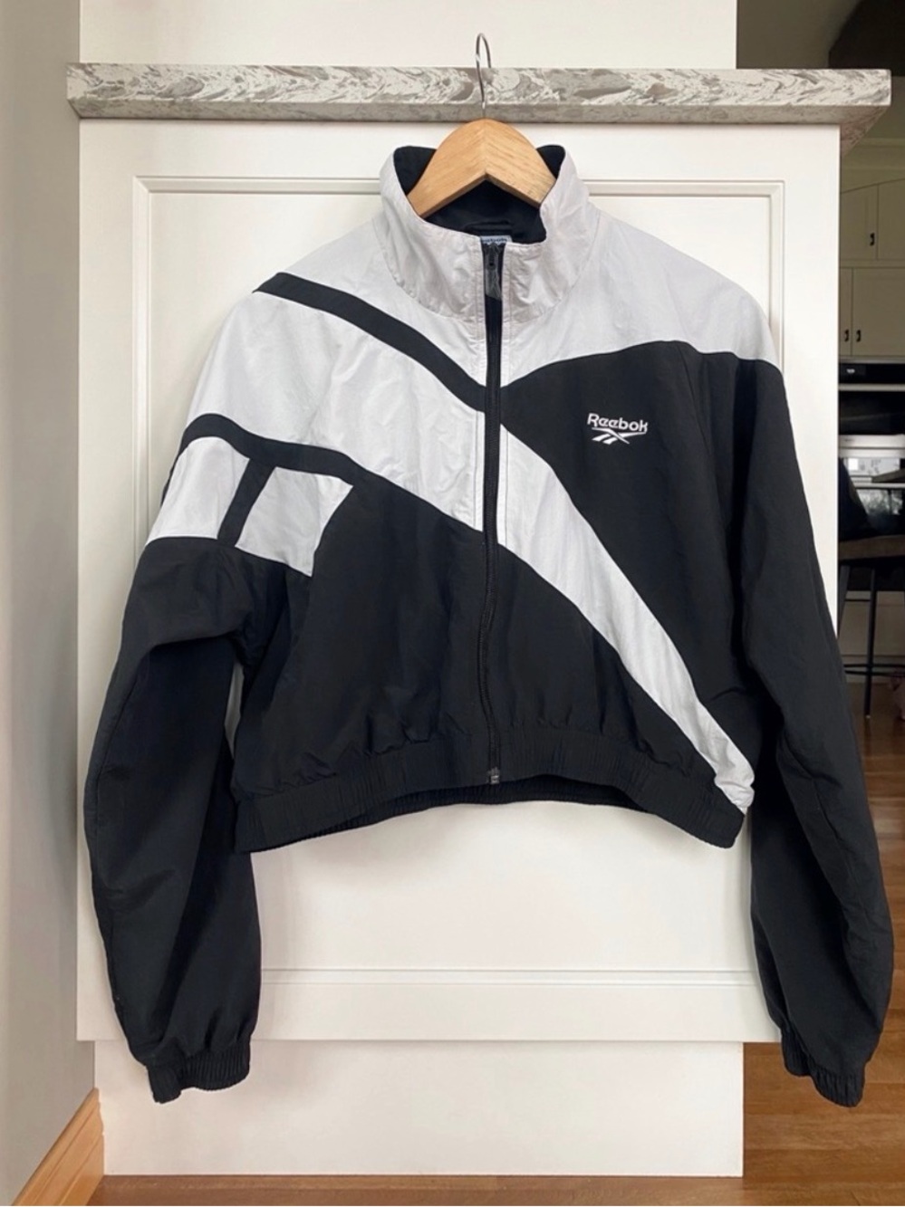 Reebok Black and White Colorblock Bomber Windbreaker